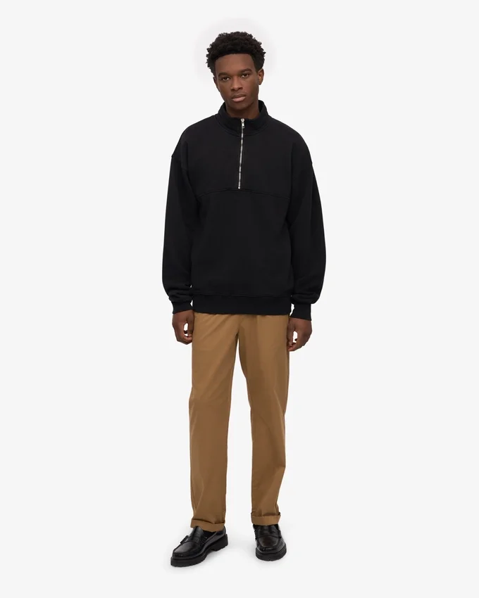 Pull col zippé 1/4 en coton bio - Noir intense