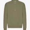 Pull col zippé 1/4 en coton bio - Olive poussiéreux
