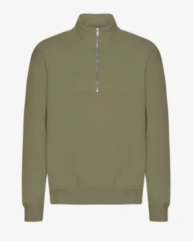 Pull col zippé 1/4 en coton bio - Olive poussiéreux