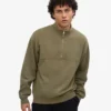 Pull col zippé 1/4 en coton bio - Olive poussiéreux