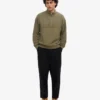 Pull col zippé 1/4 en coton bio - Olive poussiéreux