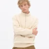 Pull col zippé bio - Blanc ivoire