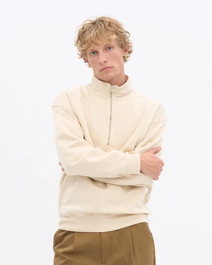 Pull col zippé bio - Blanc ivoire