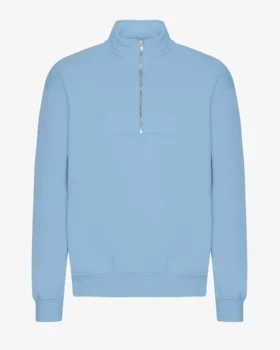 Pull col zippé bio - Bleu bord de mer