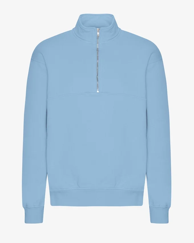 Pull col zippé bio - Bleu bord de mer