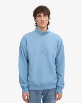 Pull col zippé bio – Bleu bord de mer