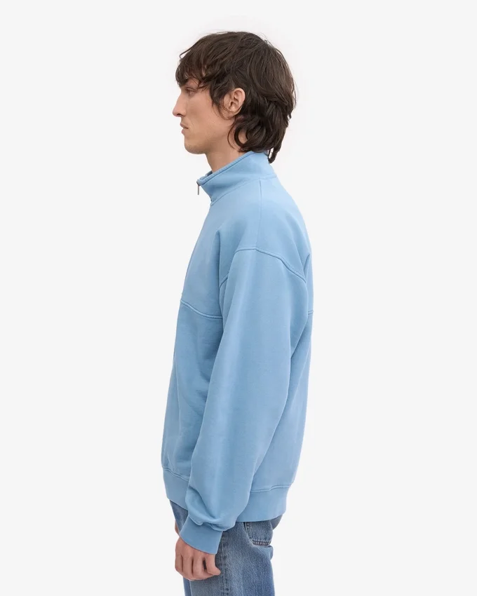 Pull col zippé bio - Bleu bord de mer