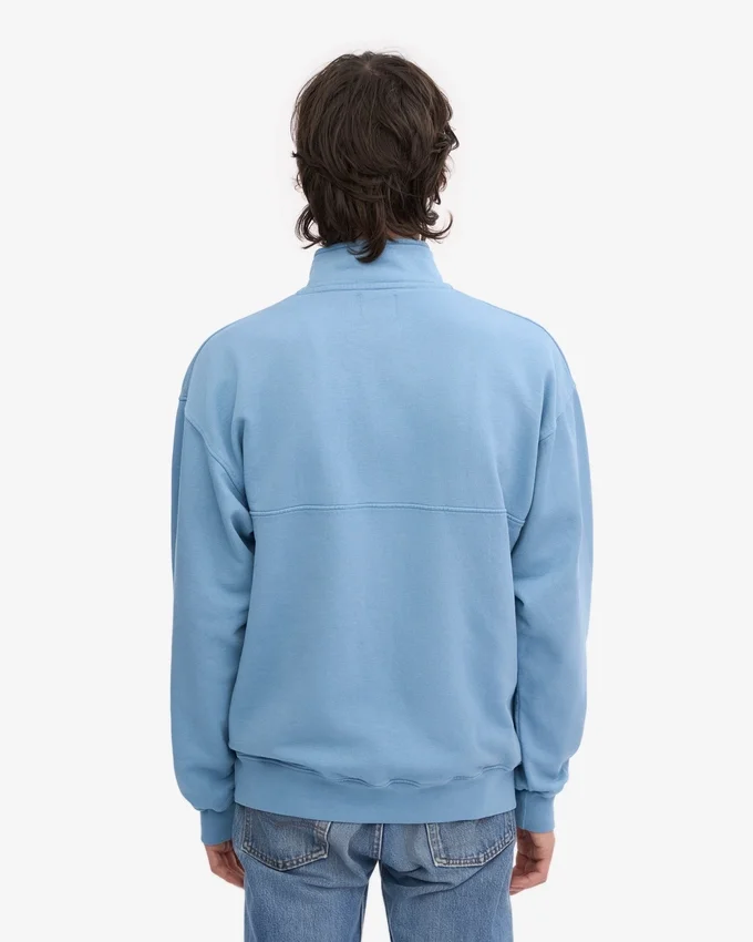 Pull col zippé bio - Bleu bord de mer