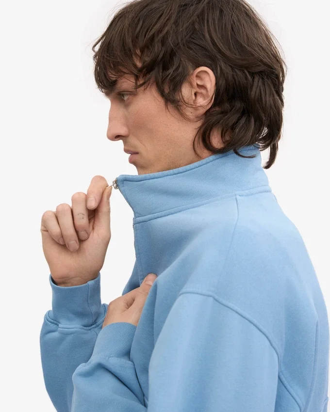 Pull col zippé bio - Bleu bord de mer
