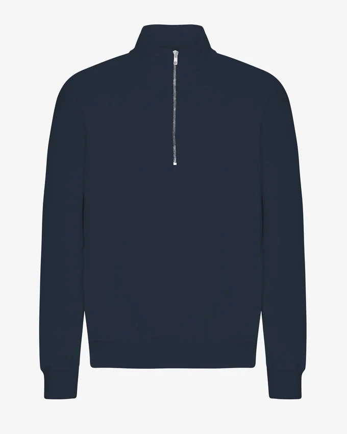 Pull col zippé bio - Bleu marine