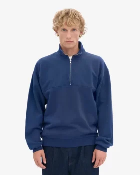 Pull col zippé bio – Bleu marine