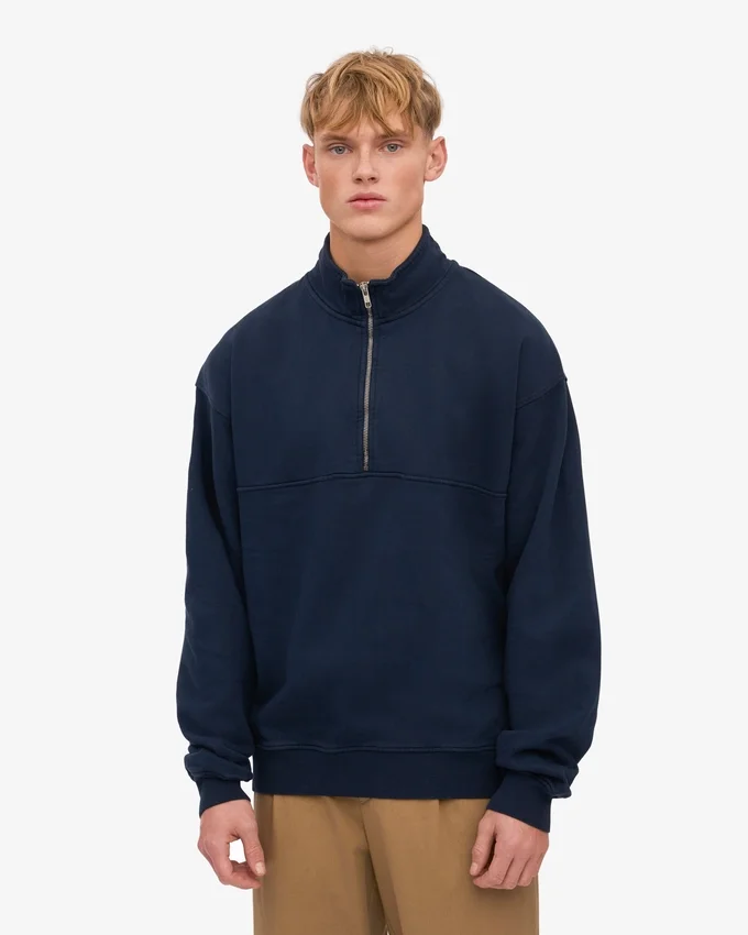 Pull col zippé bio - Bleu marine