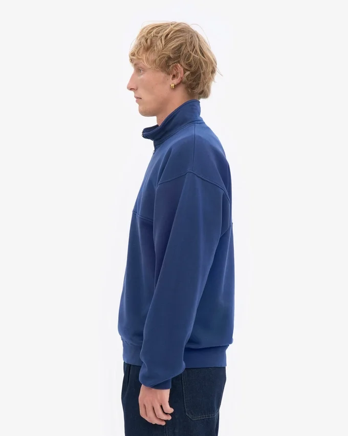 Pull col zippé bio - Bleu marine