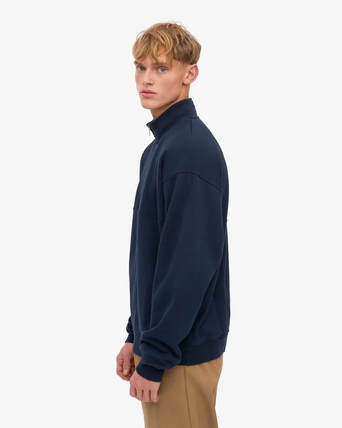 Pull col zippé bio - Bleu marine