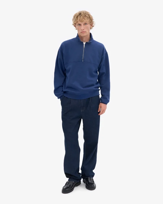 Pull col zippé bio - Bleu marine
