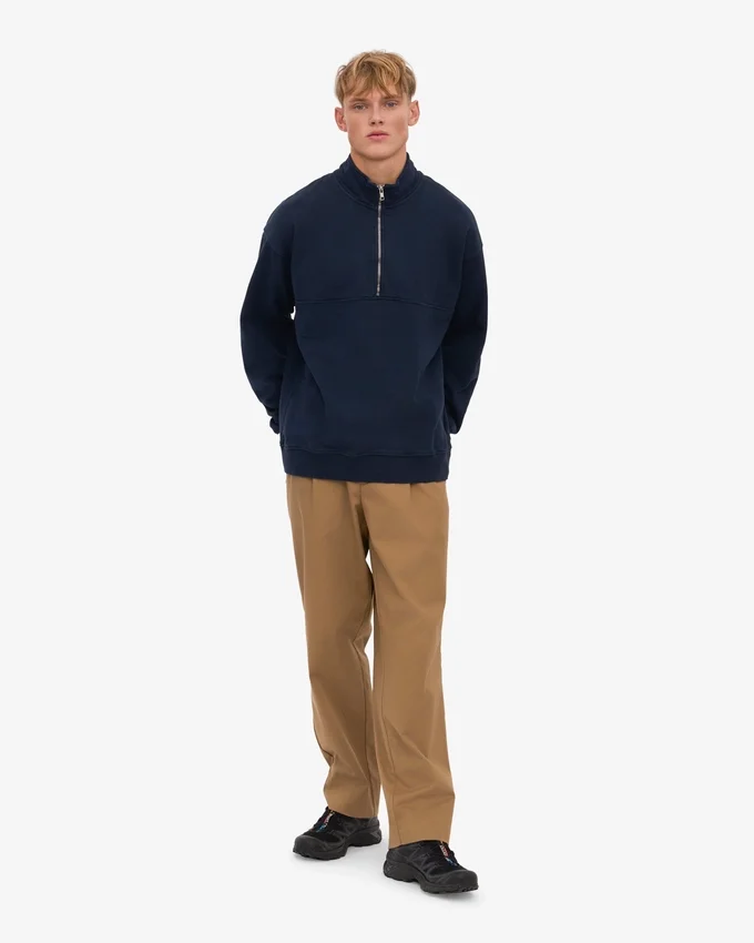 Pull col zippé bio - Bleu marine