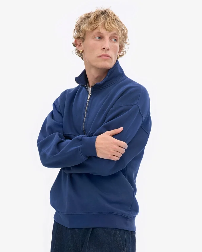 Pull col zippé bio - Bleu marine