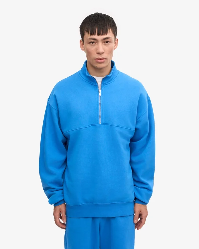 Pull col zippé bio - Bleu Pacifique