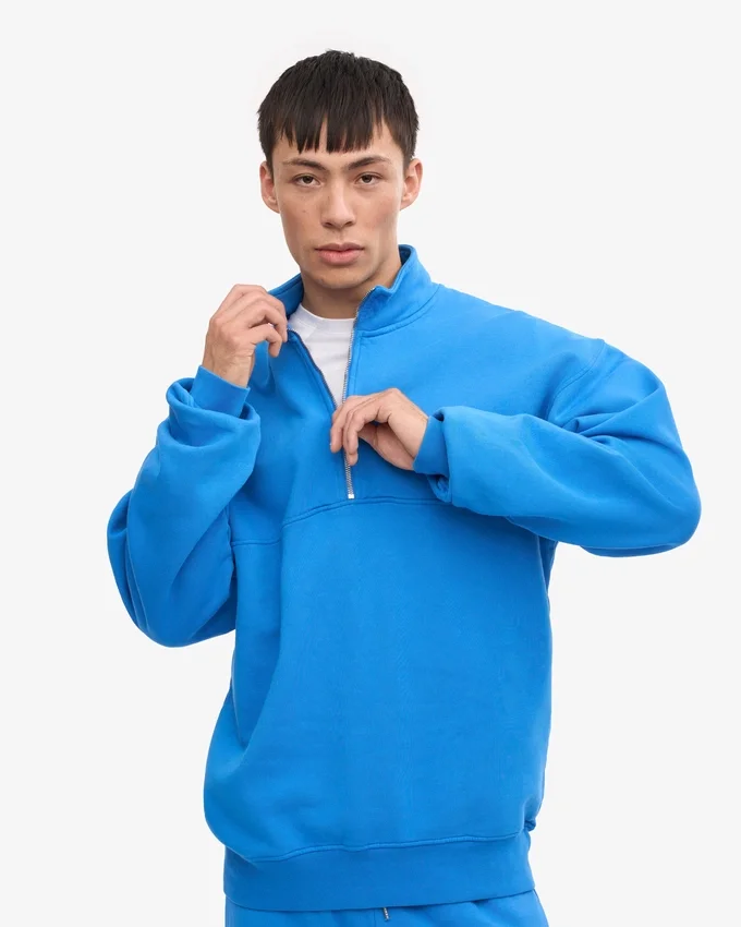 Pull col zippé bio - Bleu Pacifique