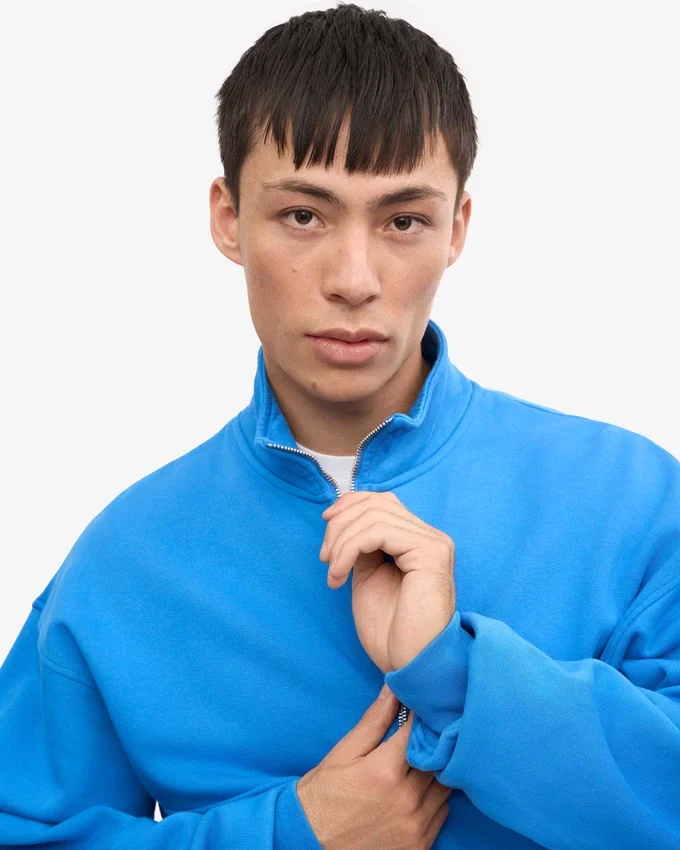 Pull col zippé bio - Bleu Pacifique