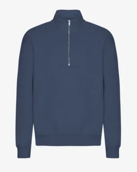 Pull col zippé bio - Bleu pétrole