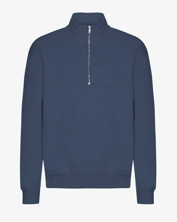 Pull col zippé bio - Bleu pétrole