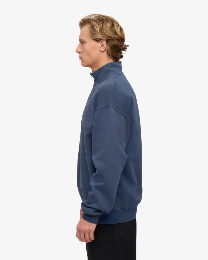 Pull col zippé bio - Bleu pétrole