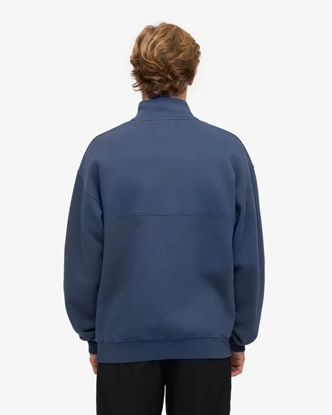 Pull col zippé bio - Bleu pétrole