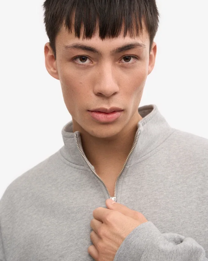Pull col zippé bio - Gris chiné