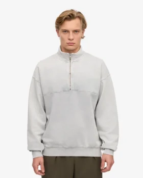 Pull col zippé bio – Gris délavé
