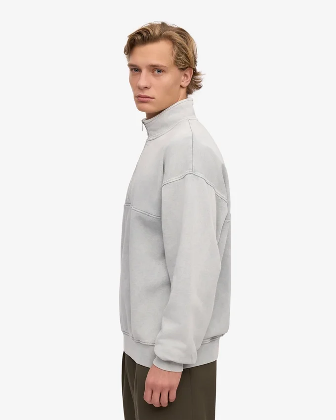 Pull col zippé bio - Gris délavé