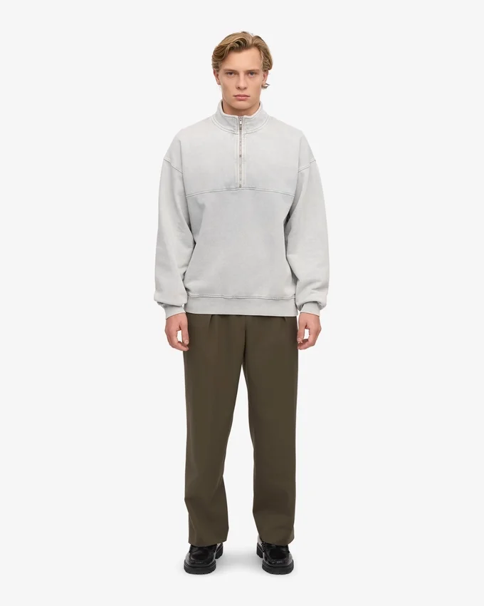 Pull col zippé bio - Gris délavé