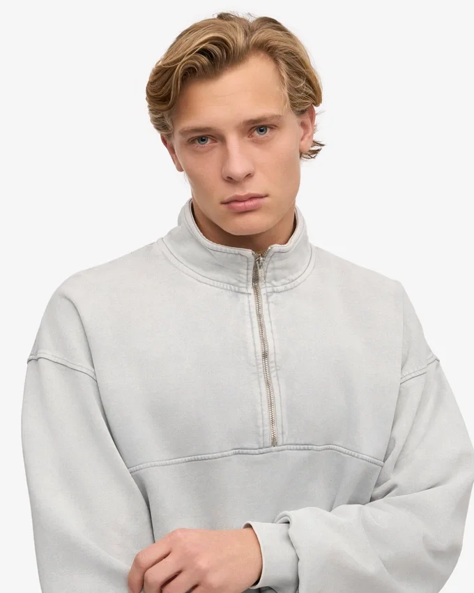 Pull col zippé bio - Gris délavé