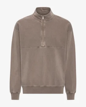 Pull col zippé bio - Kaki délavé