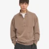 Pull col zippé bio - Kaki délavé