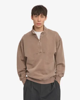 Pull col zippé bio – Kaki délavé