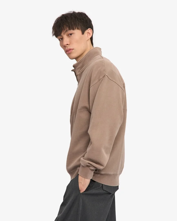 Pull col zippé bio - Kaki délavé