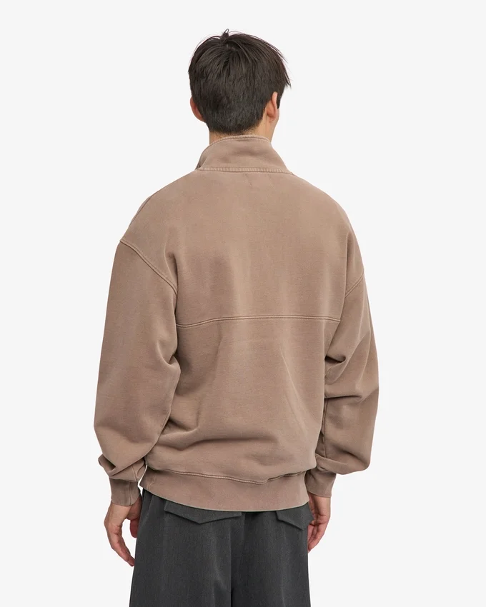 Pull col zippé bio - Kaki délavé