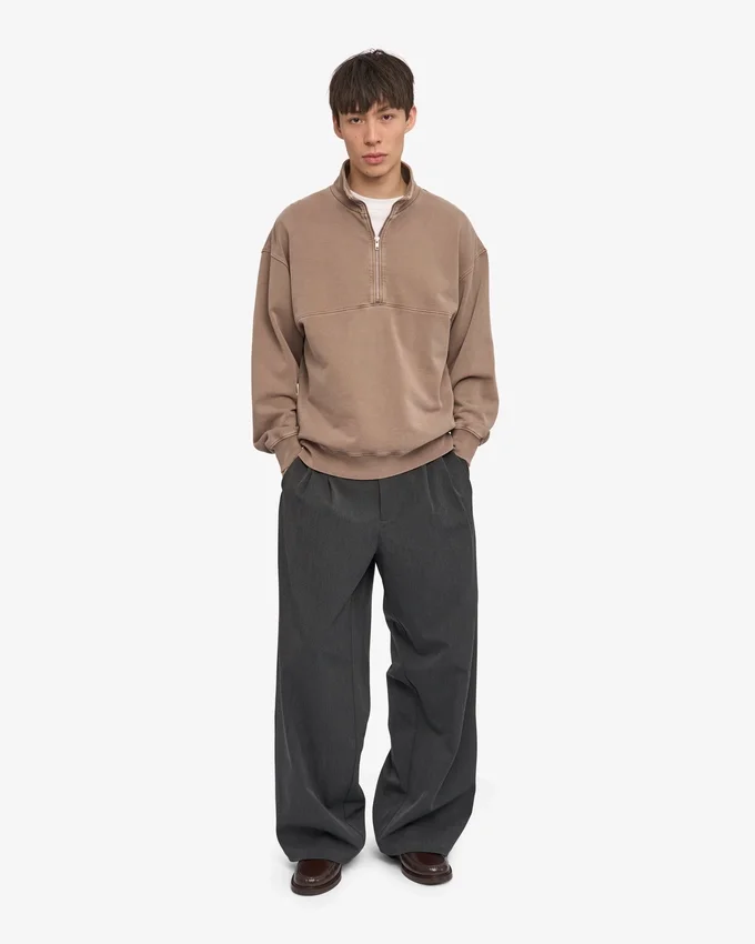 Pull col zippé bio - Kaki délavé