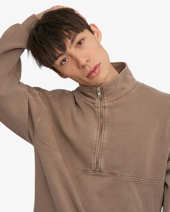 Pull col zippé bio - Kaki délavé