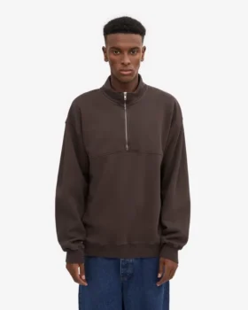 Pull col zippé bio – Marron café
