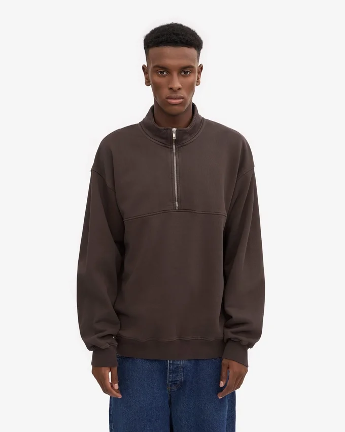 Pull col zippé bio - Marron café