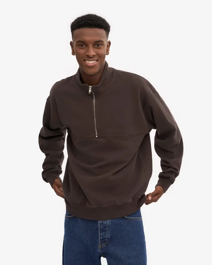 Pull col zippé bio - Marron café