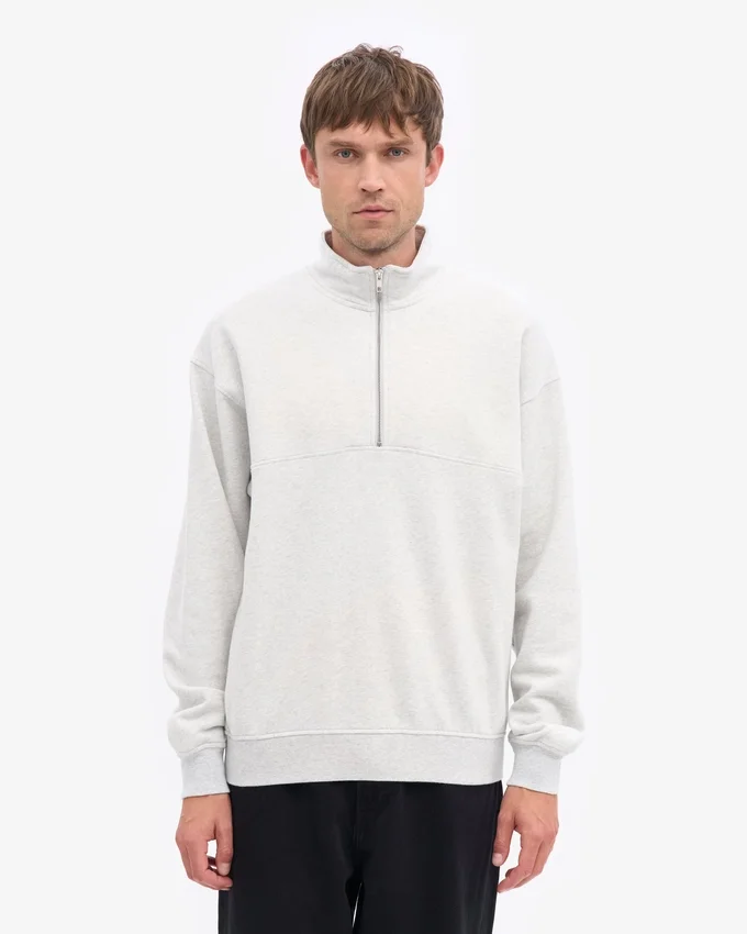 Pull col zippé bio - Mélange neige