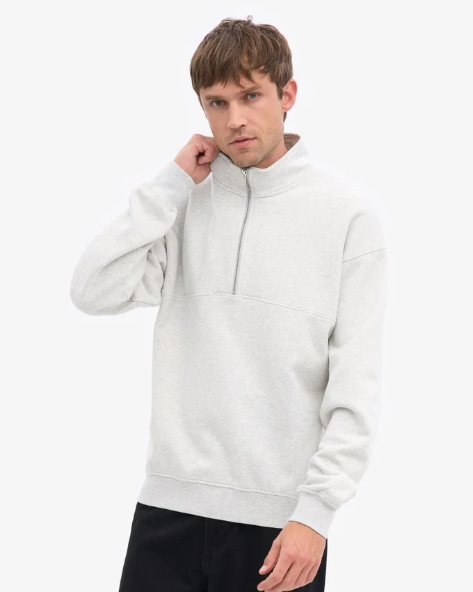 Pull col zippé bio - Mélange neige