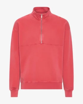 Pull col zippé bio à quart de zip - Rouge délavé