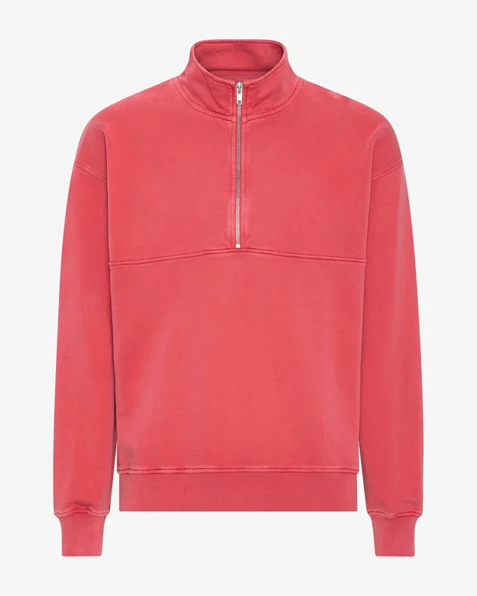 Pull col zippé bio à quart de zip - Rouge délavé