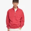 Pull col zippé bio à quart de zip - Rouge délavé