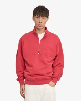 Pull col zippé bio à quart de zip – Rouge délavé