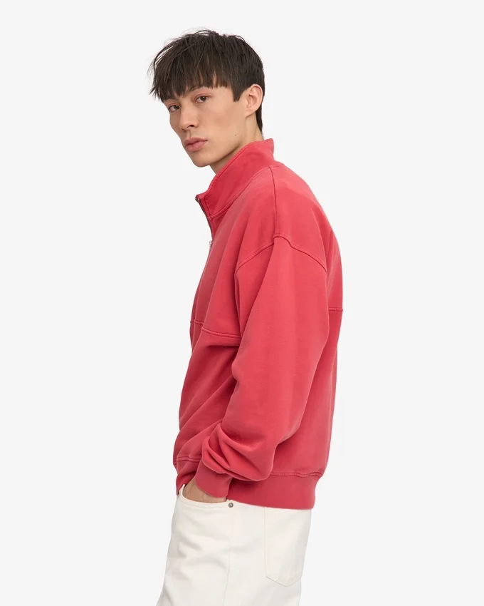 Pull col zippé bio à quart de zip - Rouge délavé